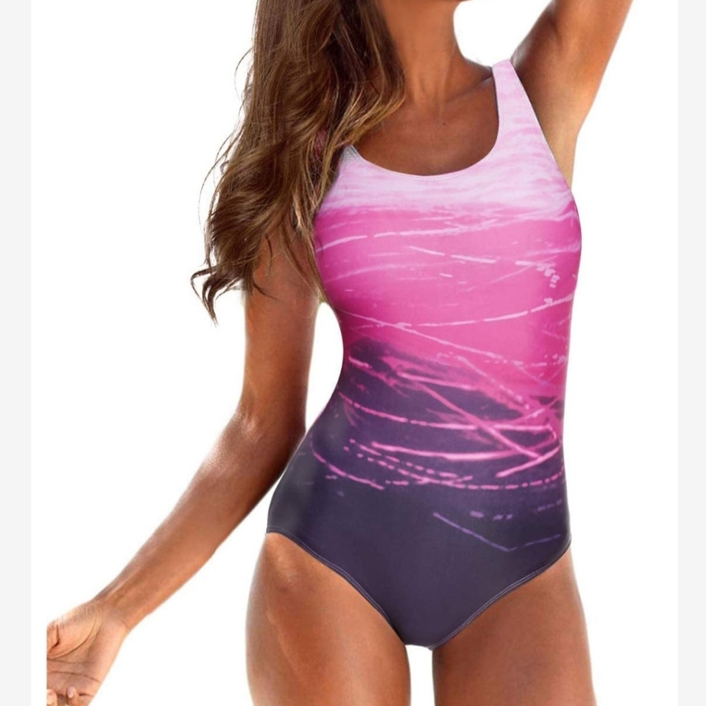 Chic And‎ Trendy Pink and Black Women's One-Piece Swimsuit Size XL